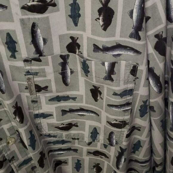 Columbia Graphic Fish Throughout Casual Button Down LS Sz. XL Shirt w Pockets - Picture 8 of 11